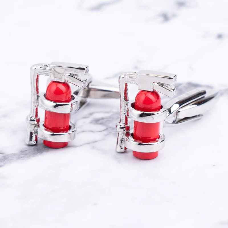 High Quality Gift Fire Extinguisher Cufflinks For Firefighter Red Cuff Links For Fireman Anniversary Birthday Free Shipping