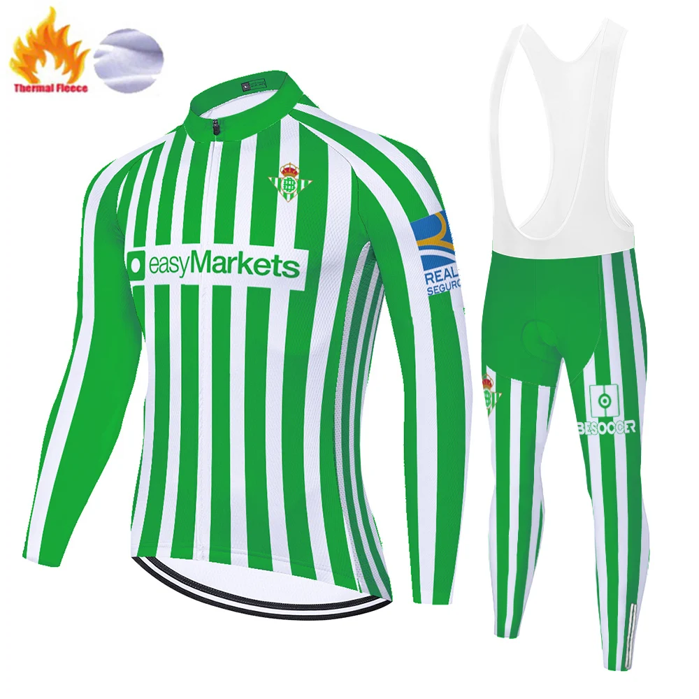 Зимняя Теплая Флисовая Мужская футболка Proteam Green Betis ropa bicicleta hombre одежда для