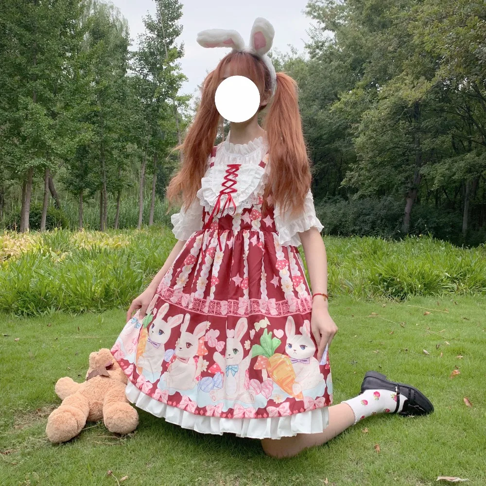Kawaii японский Лолита девушка Лолита гриб кролик кружева милое платье без рукавов