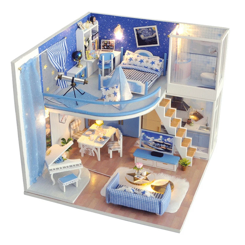

DIY Doll House Furniture Kits Miniature Dollhouse Handmade DIY Cottage Wooden Furniture 3D Creativity Assemble Toys Girl Gift