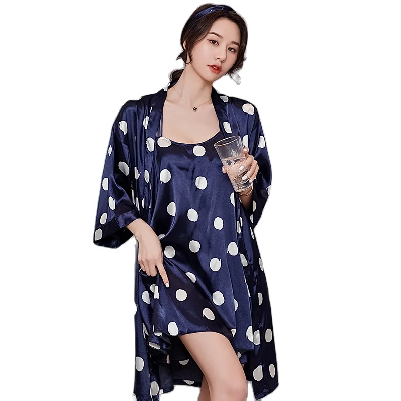 Пижамный комплект из 6 предметов Халат в горошек искусственного шелка Комплект