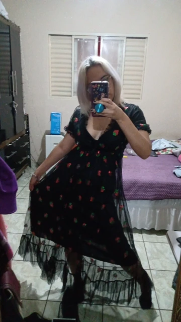 

Summer Women Vintage Long Dress Casual Cross V-neck Strawberry Print Short Sleeve Dresses Female Beach Holiday plus size Dress