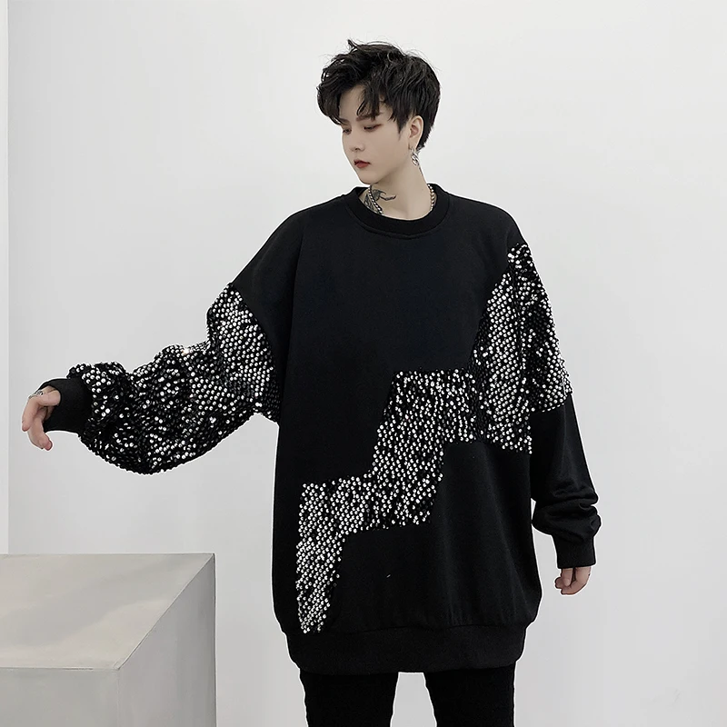 

Male Women Streetwear Fashion Hip Hop Loose Couple Hoodie Sweatshirt Men Sequins Long Sleeve Pullover Sweatshirt