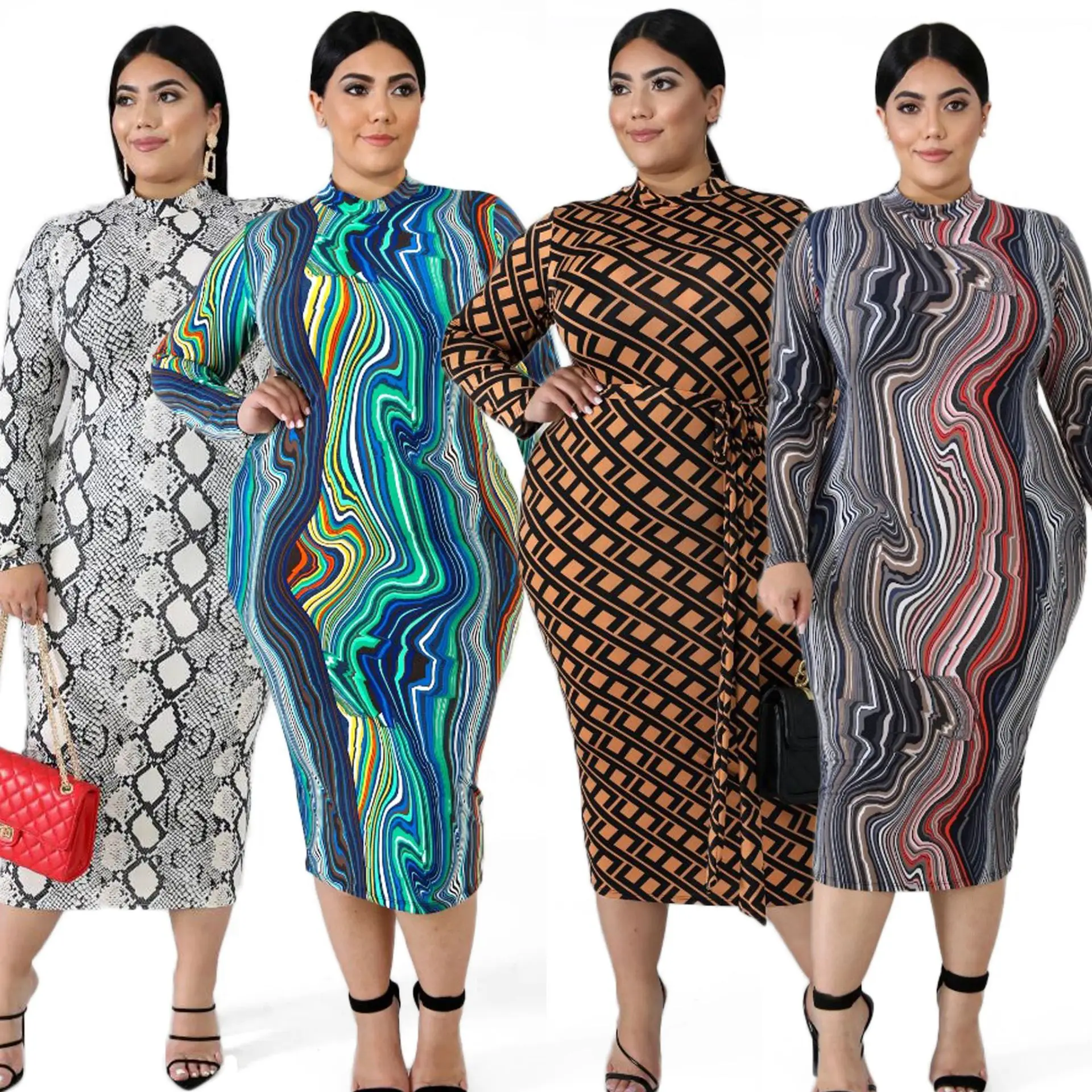 2022 Autumn New European And American Womens Printed Dress Hot Long Skirt Large Womens Dress