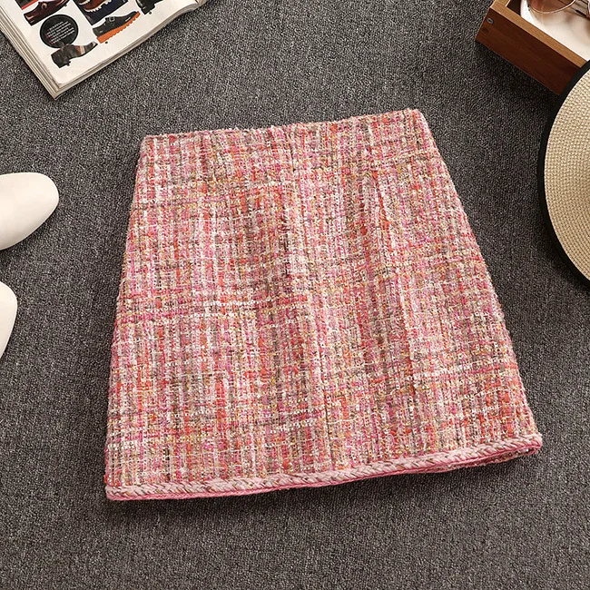 Женский твидовый комплект однобортный короткий пиджак с длинным рукавом и