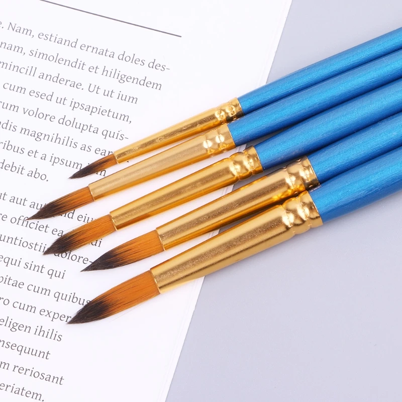 

5xWatercolor Gouache Paint Brushes Round Pointed Tip Nylon Hair Set Art Supplies