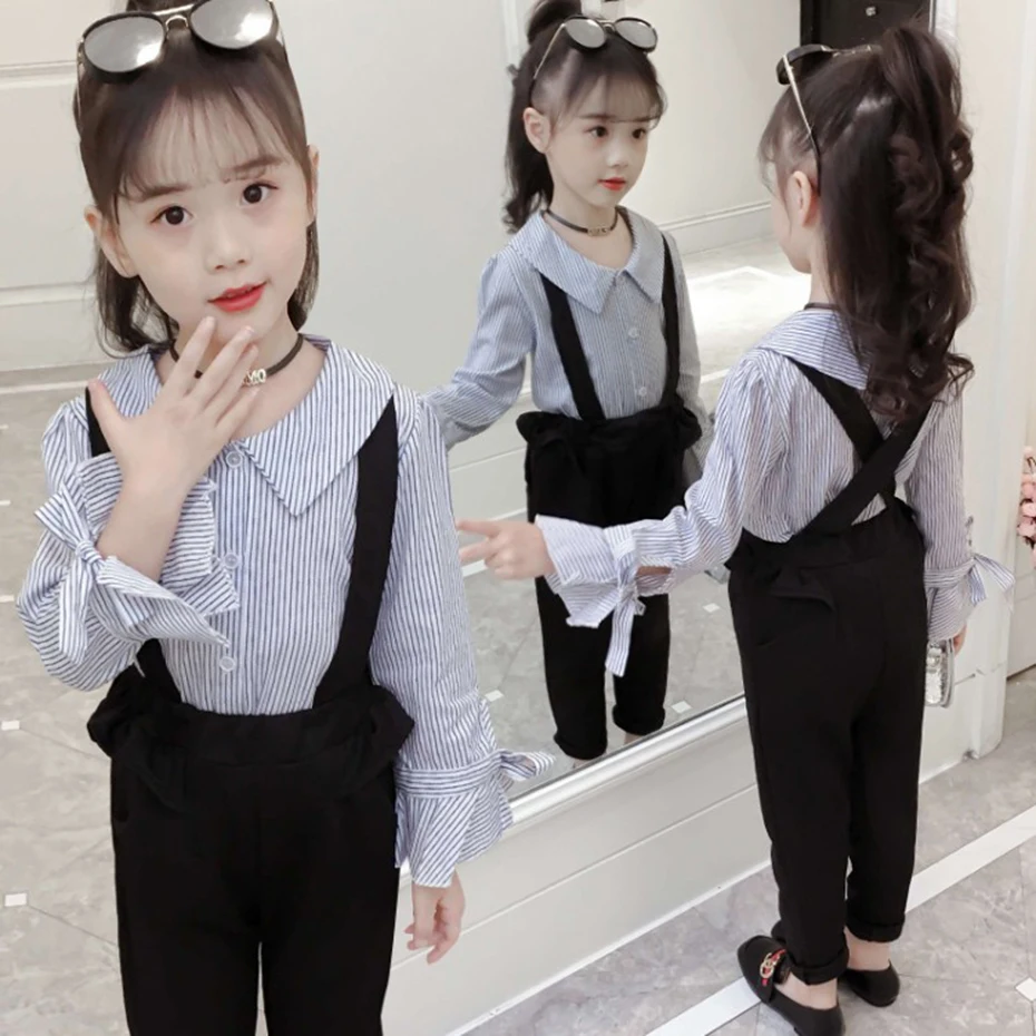 Детская полосатая одежда блузки и комбинезон костюм для девочек вечерние Питер