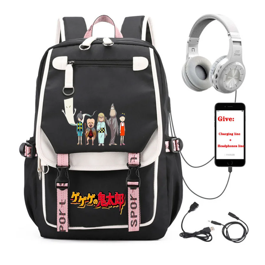 

anime GeGeGe no Kitaro backpack Unisex Travel Backpack student School book Bag USB Charging teenagers Laptop packsack