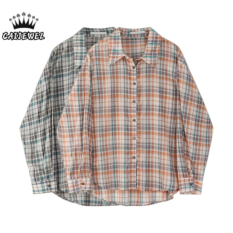 

Plaid Vintage Women Blouse Long Sleeve 2022 Autumn Chic Design Korean Fashion Blouses Ladies Baggy Casual Tops Button Up Shirt