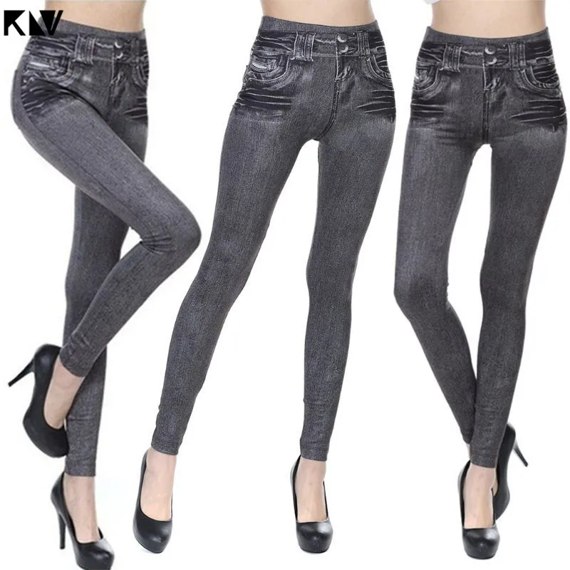 Женские джеггинсы KLV зимние бесшовные с флисовой подкладкой имитация джинсов