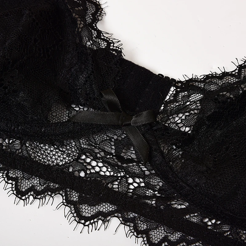 

Black Lace Sexy Underwear Set Women Bra Party Sets Mesh See Through Push Up Fashion Basic Female Lingerie 2 Pcs Set HB195