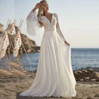 Женское шифоновое свадебное платье, богемное ТРАПЕЦИЕВИДНОЕ ПЛАТЬЕ С V-образным вырезом и длинным рукавом, модель 2021