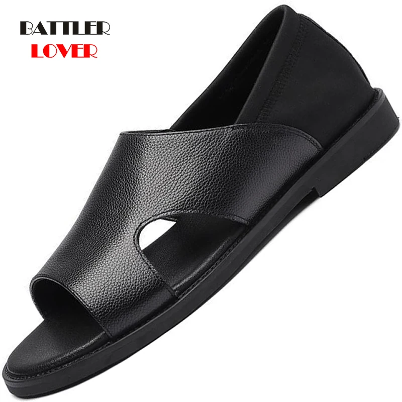

Men's Sandals Soft Cow Leather Sandals Black Beach Casual Sandalies for Male Comfortable Summer Sneakers Zapatos Hombre Outwear