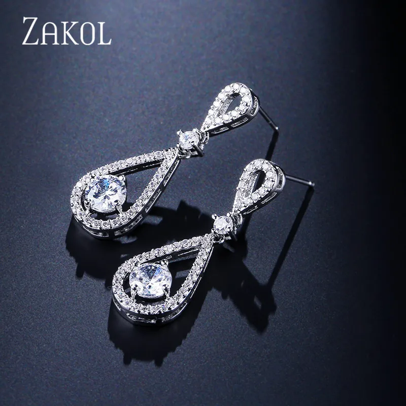 ZAKOL новый дизайн модные круглые циркониевые хрустальные висячие серьги в форме