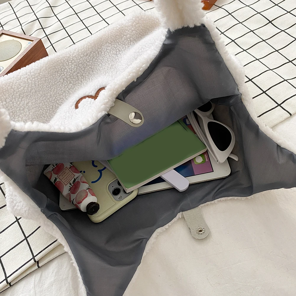 

Fashion Plush Underarm Bags Women Cartoon Bear Print Ladies Handbags Portable Large Capacity Shoulder Top-handle Female Totes