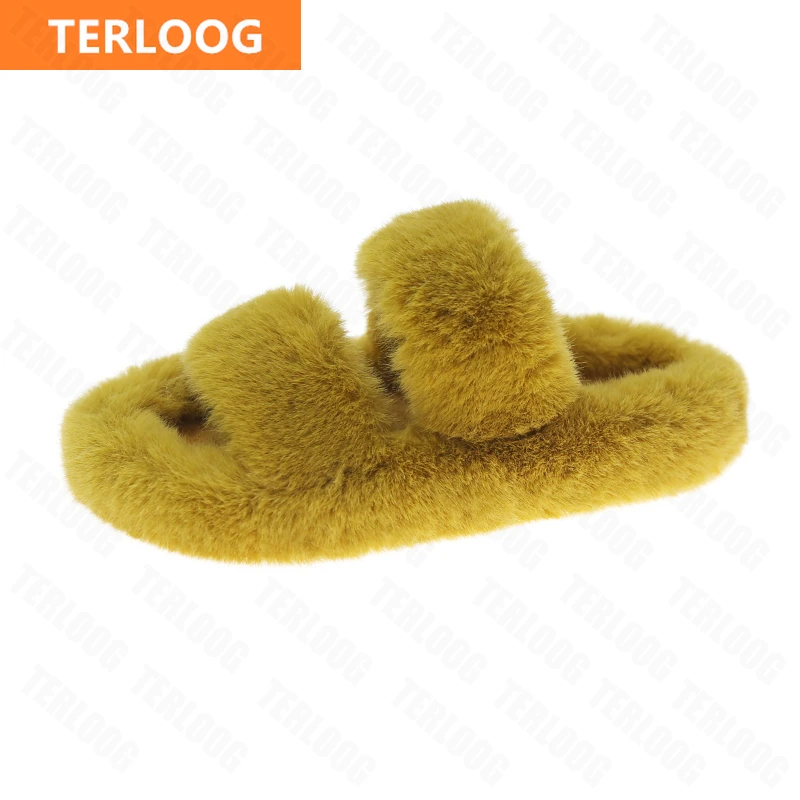 

Women's Shoes 2021 New Winter Autumn Flats Shoes Luxury Pure Fur Plush Slippers Sandals Indoor Warm Home Flip Flops Designer
