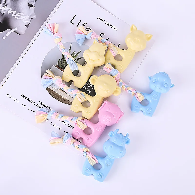 Cartoon Pet Squeak Toy Dog Puzzle Chew Toys Bite Resistant Molar Stick Cleaning Teeth Tools Puppy Training Interactive Supplies