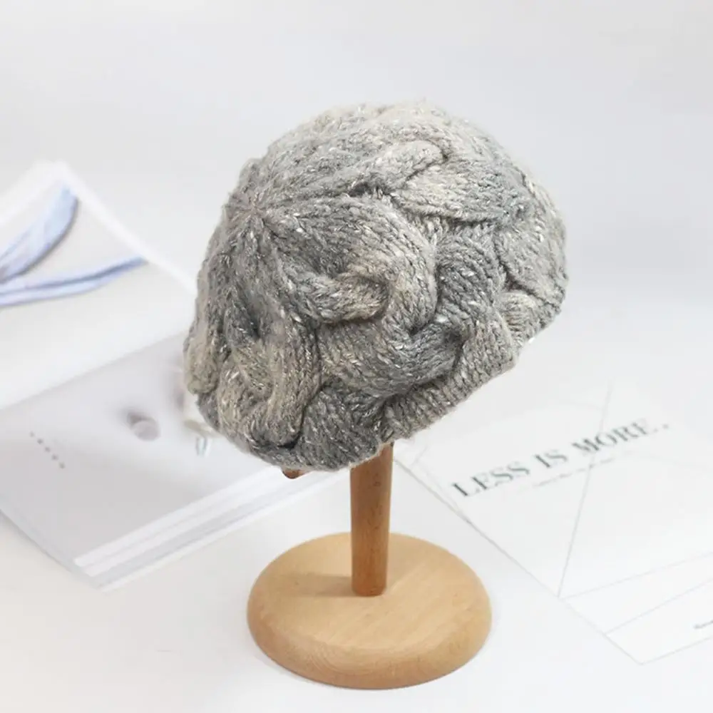 

Winter handmade chunky striped beret cap Women casual woolen knitted crochet artist hat Pumpkin gorros BASHA001