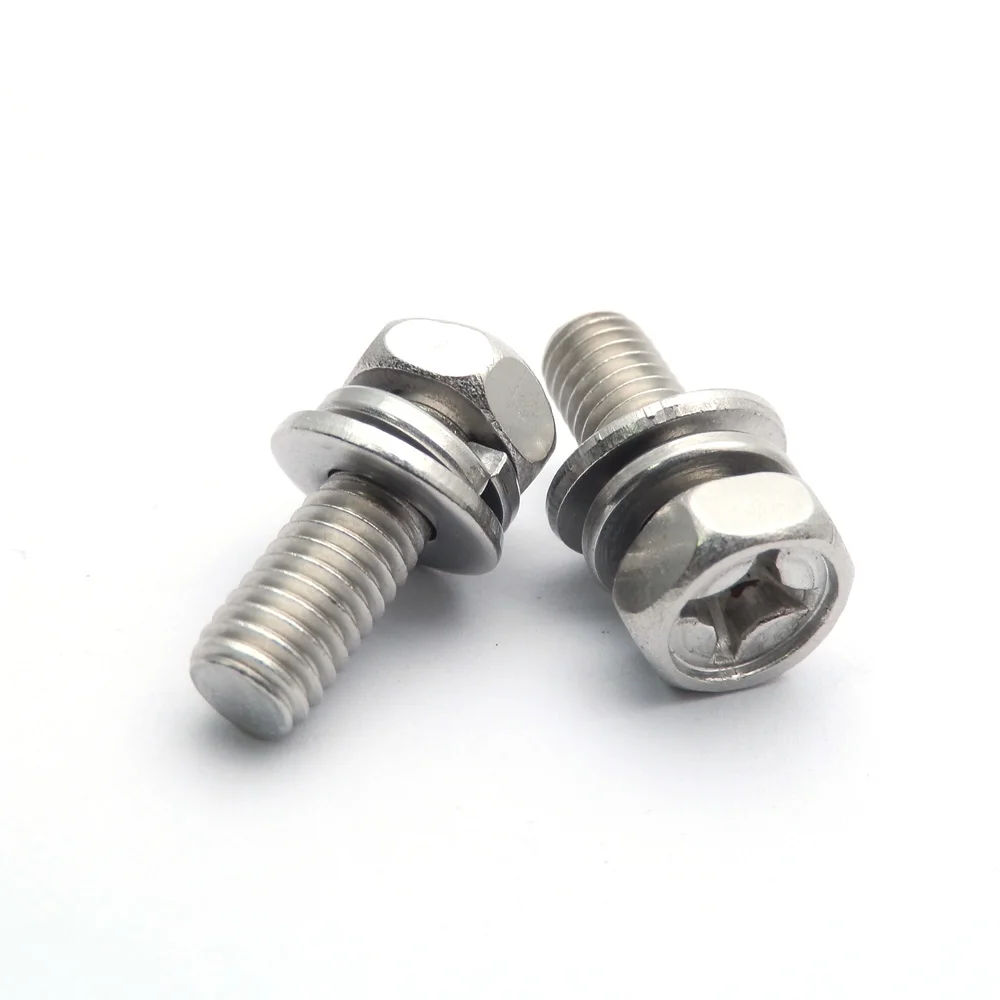 

30pcs M5 Cross Recessed Hex Bolt with Indentation,Lock Washer &Plain Washer Assemblies 8-50mm Length Stainless Steel