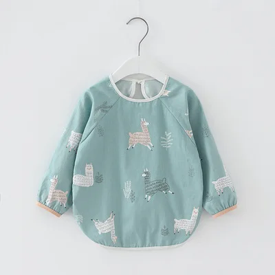 Red Cartoon Long Sleeve Baby Bibs Cotton Waterproof Reversible Bandana Bibs Children Eating Drawing Apron Baby Feeding Burp Cloth - Color: Red