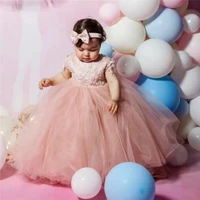 pink infant girls dresses lace top puffy tulle tutu kids clothes toddler birthday party gown photography