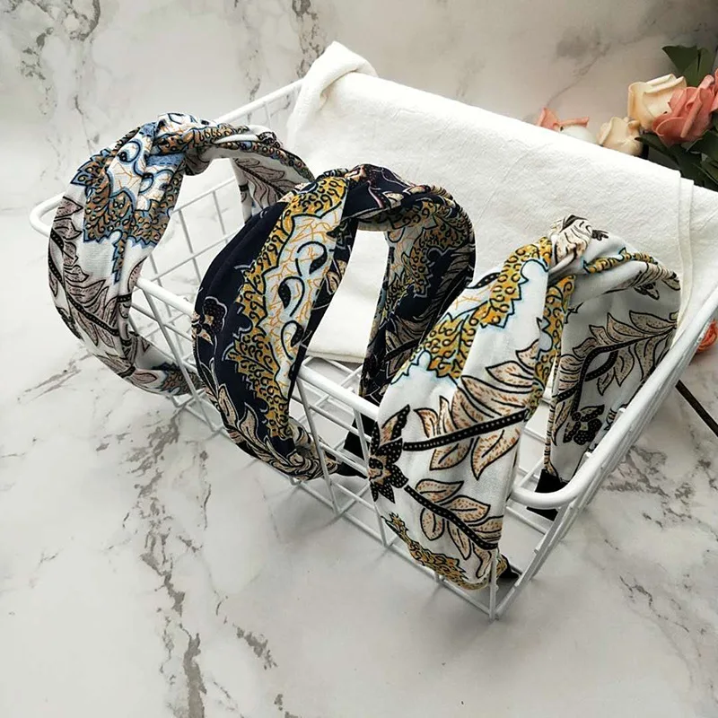 

New Bohemian Floral Cross-knotted Headband Retro Ladies Floral Printed Ethnic Headband Hair Accessories