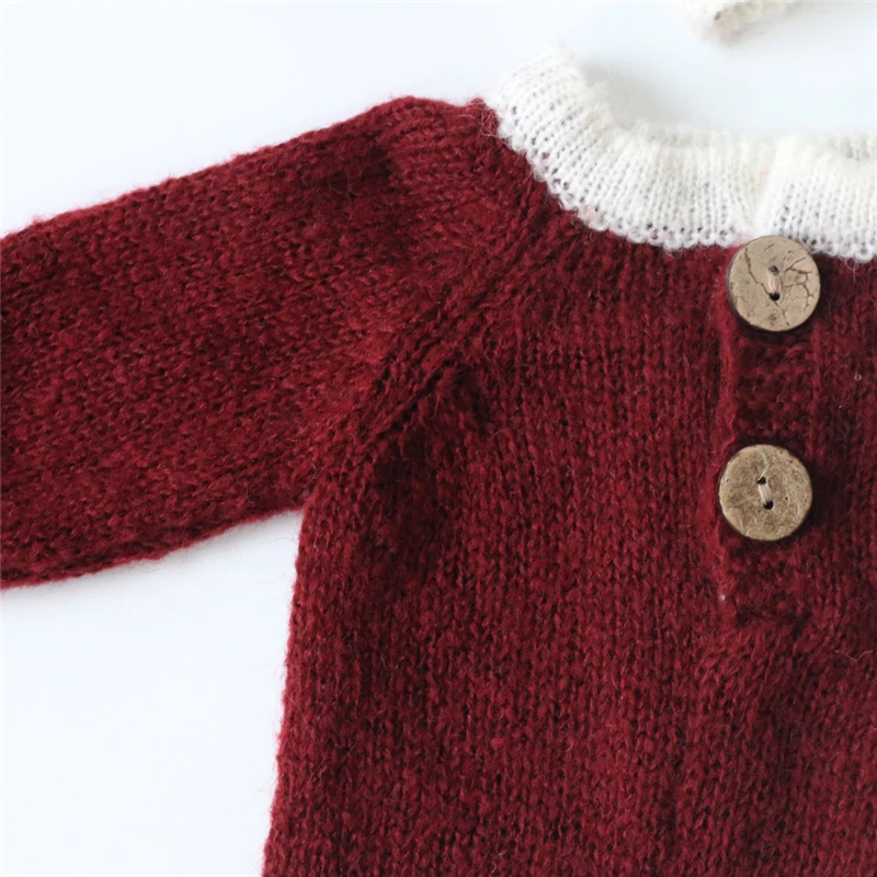Accesorios de fotograf&iacute;a para reci&eacute;n nacido, sombrero de Navidad de Mohair suave + Mono, trajes de estudio, accesorios de fotograf&iacute;a infantil, disfraz de ganchillo-2