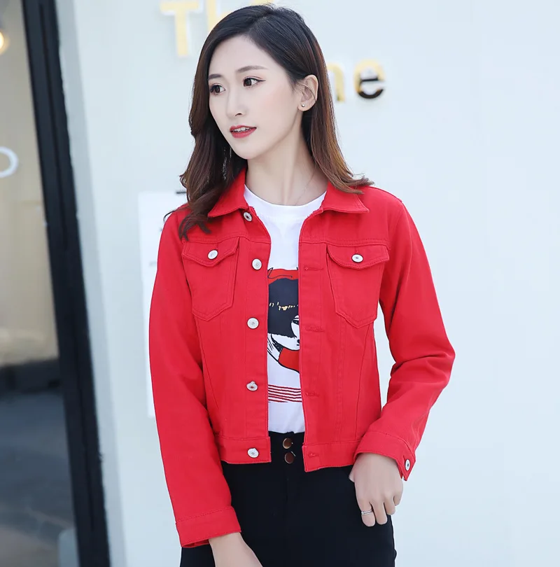

Jeans Jacket and Coats for Women 2021 Autumn Candy Color Casual Short Denim Jacket Denim Jacket Women