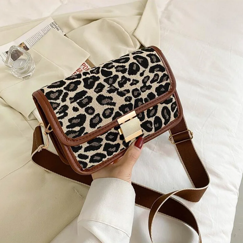 

Wide Strap Cross Body Ladies Designer Handbags Casual Vintage Crossbody Bags For Women Animal Prints Flap Shoulder Bag bolsa