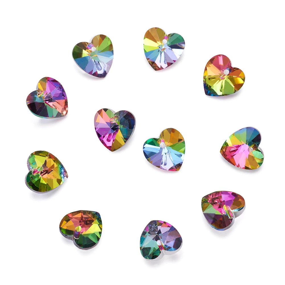 

100pcs Heart Electroplated Glass Pendants Silver Color Plated Bottom Faceted Cool Style For Necklace Earring Bracelet Making