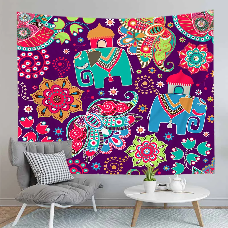 

Boho Tribal Elephant Tapestry Wall Hanging Hippie Psychedelic Bedroom Decor Beach Blanket Square Or Rectangle Shape