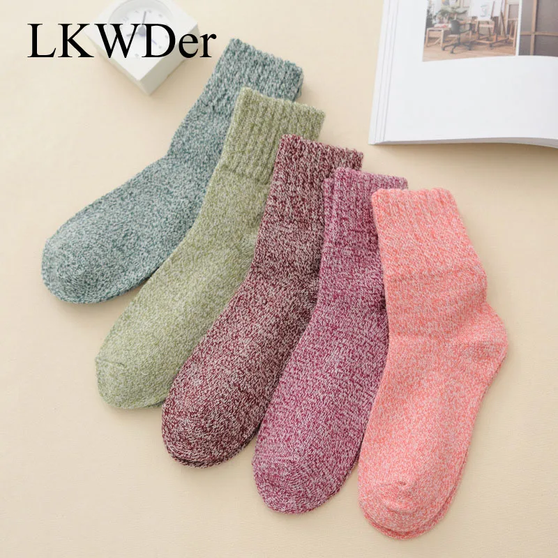 LKWDer 5 пар одноцветные женские носки простые зимние шерстяные толстые теплые