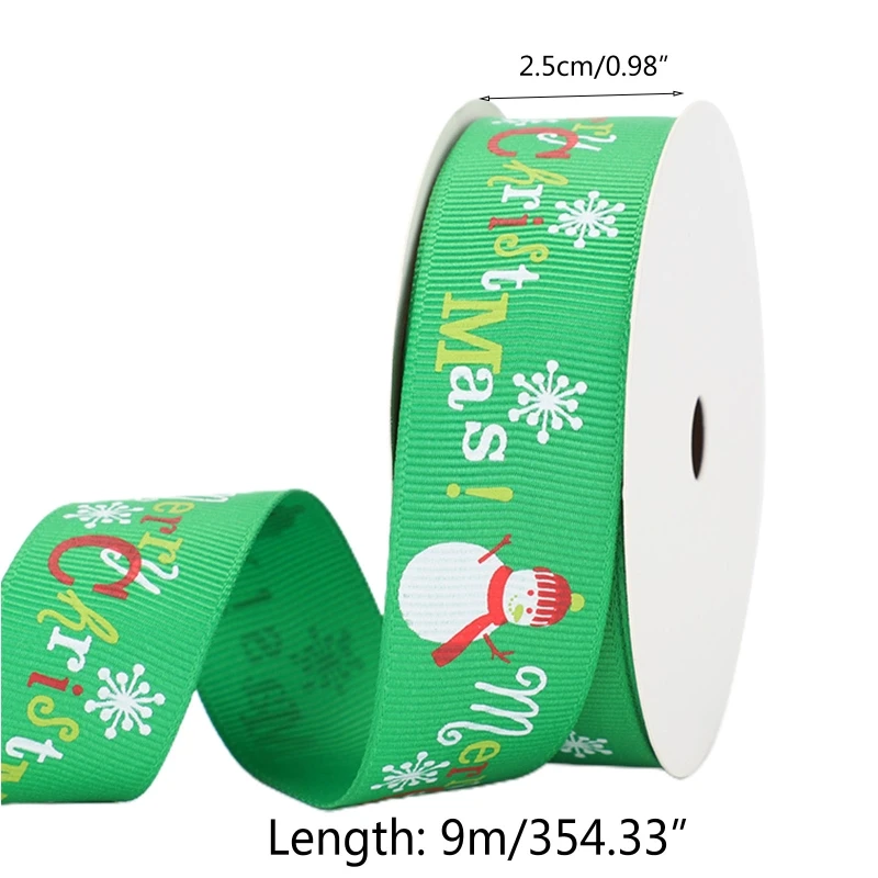 

7 Rolls 10 Yards Snowman Printing Christmas Grosgrain Ribbon for DIY Gift Decor 649C