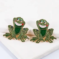 new rhinestone cartoon smiling frog earrings %e2%80%8bcrystal interesting green earring luxury party earing for women jewelry gift