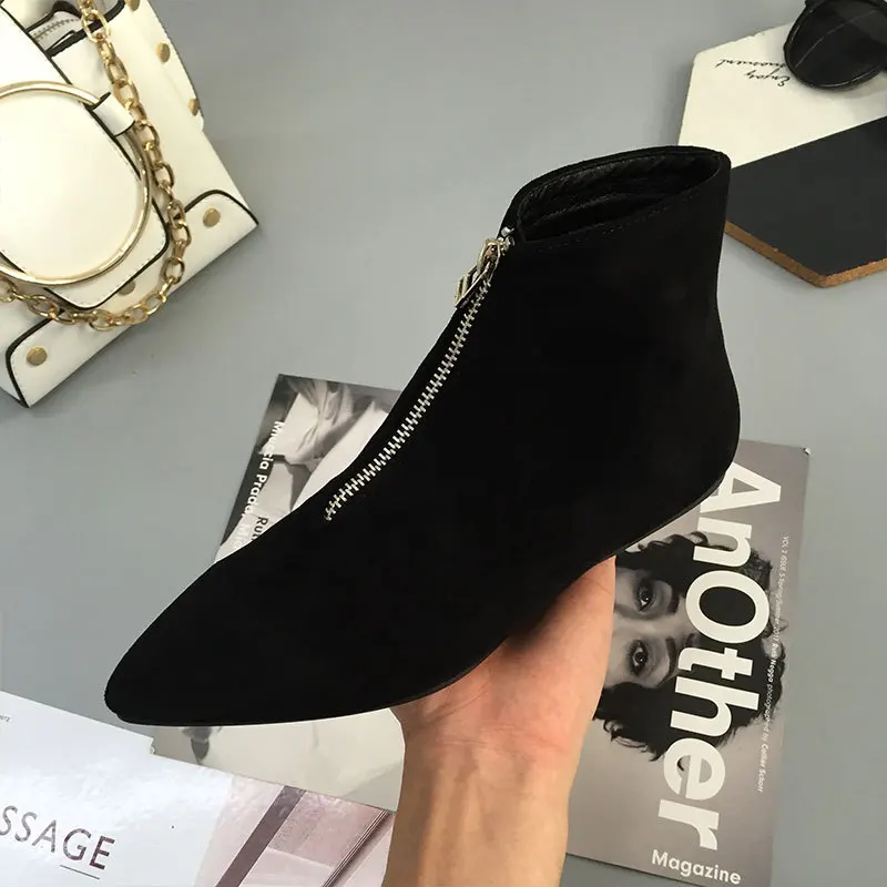 2020 флоковые ботильоны Женская Удобная зимняя обувь Нубук Молния спереди Плоская