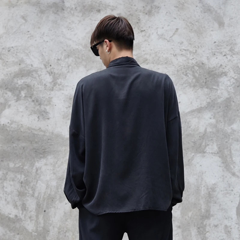 Men's Long Sleeve Shirt Spring And Autumn New Personality Ribbon Stitching Dark Hip Hop Trend Casual Loose Shirt