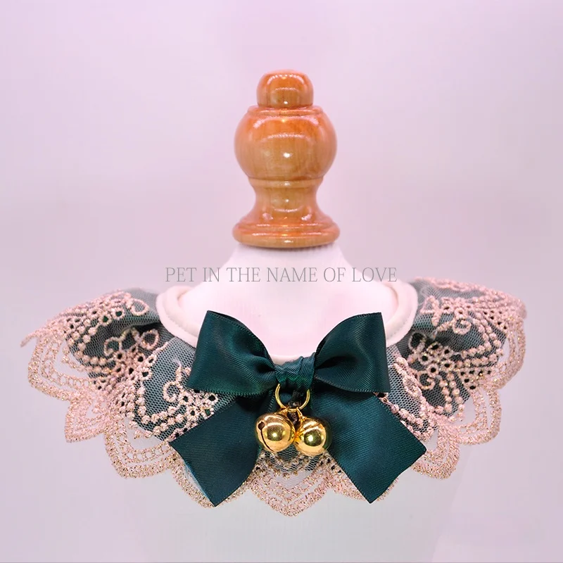 Изысканный кружевной ошейник ручной работы с розовым бантом аксессуары для