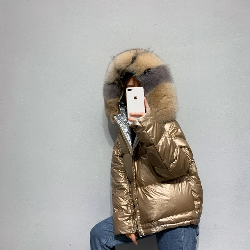 2019 зимние Короткие пуховики с лисьим мехом модные однотонные женские куртки