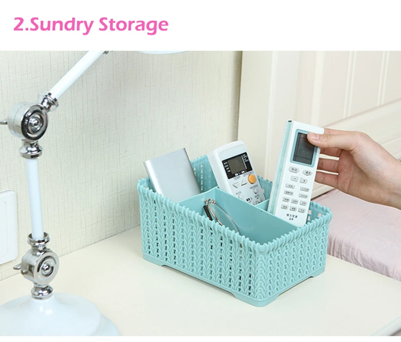 Rattan Cosmetic Storage Box Plastic Makeup Organizer Home Office Desk Storage Brush Holder Case Sundries Basket Object Container