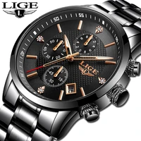 2020 fashion mens watches lige top brand luxury quartz wrist watch men all steel waterproof sport chronograph relogio masculino