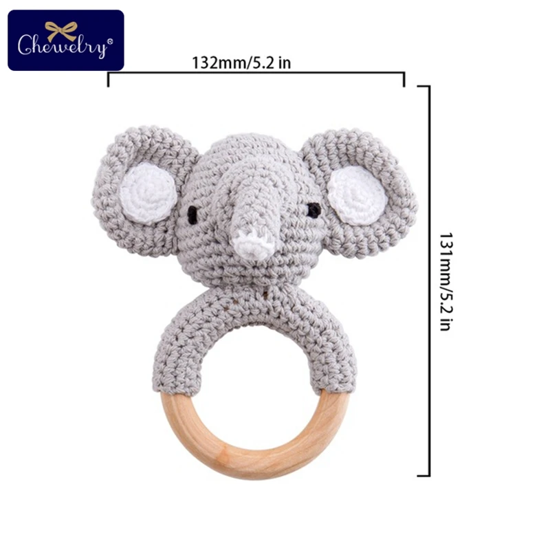 Elephant Rattle 1 комплект/3 шт., детский деревянный прорезыватель, детская коляска, Детские Силиконовые Бусины, погремушка, Детская пустышка, зажим для соски, цепочка для коляски, игрушки - Цвет: Elephant Rattle