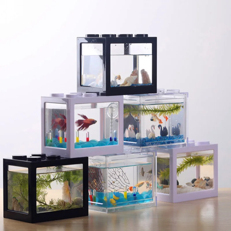 Mini Aquarium Building Block Fish Tank Stackable Blocks Ecological Spider Ant Small Reptile Pet Box | Дом и сад