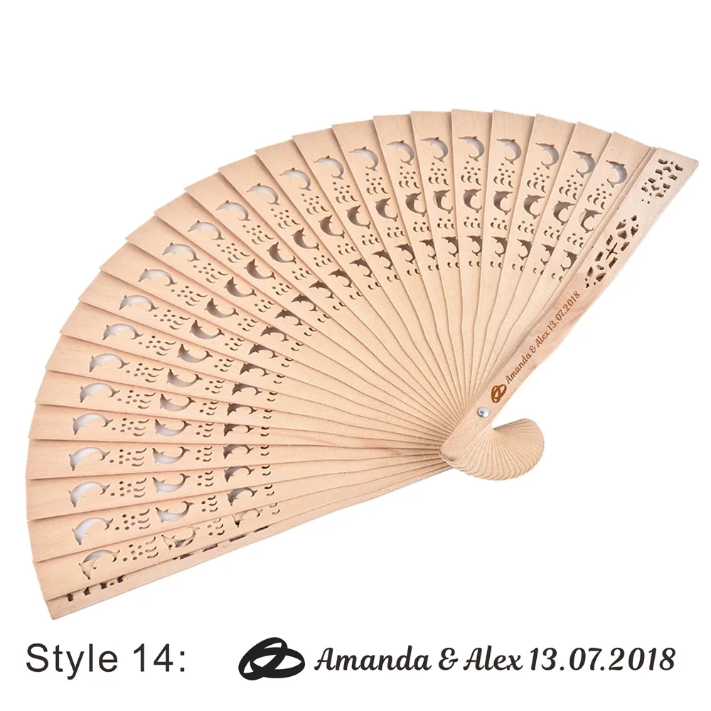 Style14 50 шт. Персонализированная гравировка на дереве складной ручной вентилятор деревянный складной Дельфин вентиляторы вечерние украшения свадебный подарок детский душ - Цвет: Style14