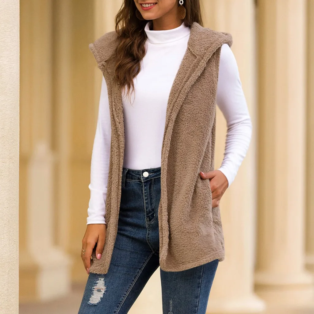 Зимний Теплый Женский Длинный жилет женский куртка без рукавов Женские флисовые