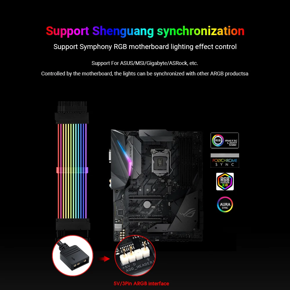 

RGB Power Extension Cable use for 24PIN to Motherboard Transfer Cable 5V 3PIN Synchronized RGB Power Supply Sleeved Cable