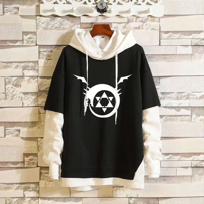 

Anime Fullmetal Alchemist Hooded Teenagers Edward Elric cosplay coat Unisex Casual Fake Two-Piece Hoodies Sweatshirt jacket