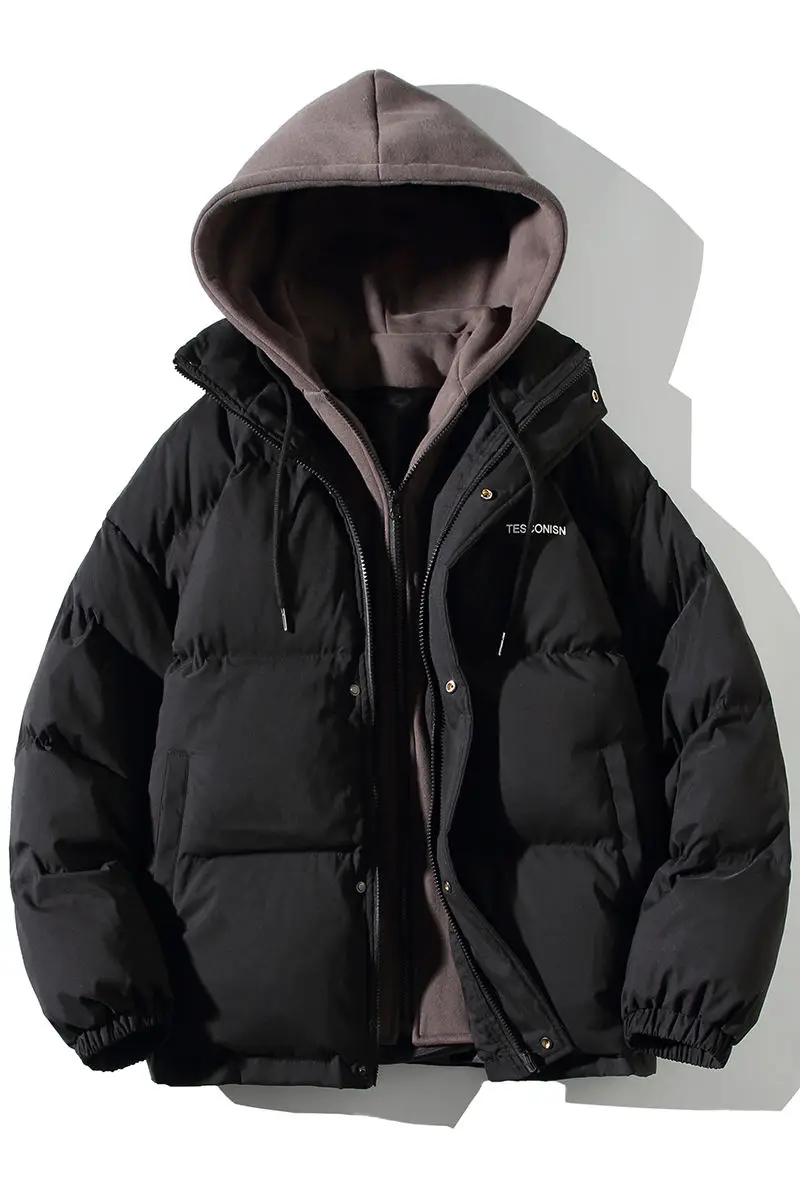 2022 Jacket  Parkas Winter Thick Cotton Clothing Couple Style Korean Loose Fashion Fake Two-piece Splicing Hooded Top