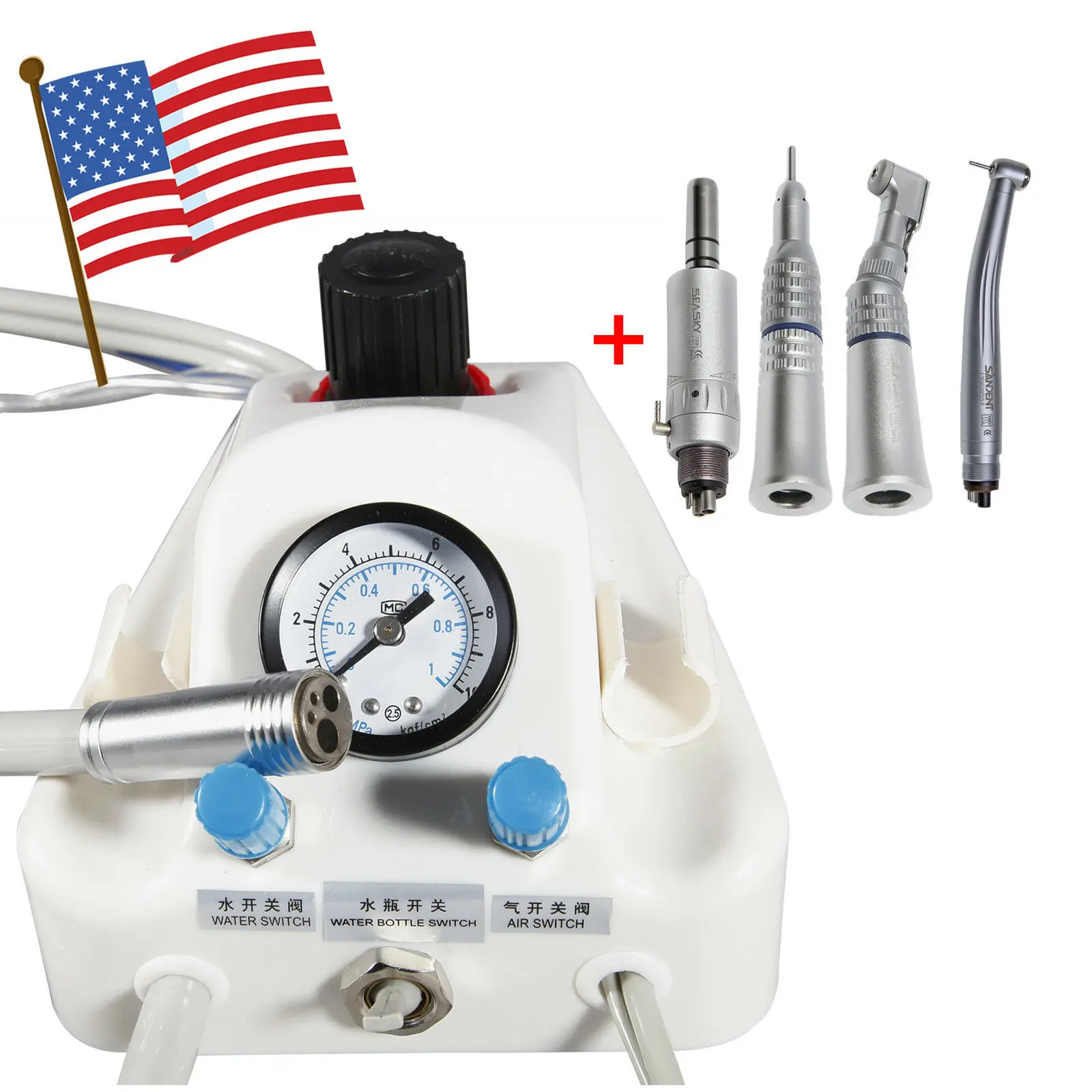 Портативный стоматологический воздушный турбинный агрегат в работе с воздушным