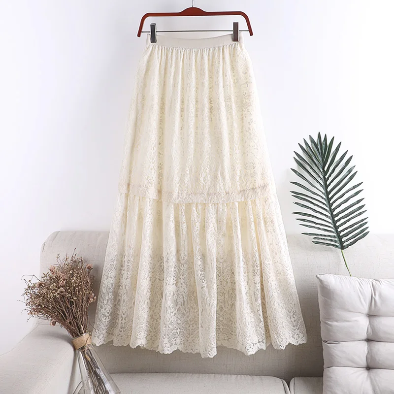 

Женская длинная юбка, винтажная вязаная кружевная ажурная Юбка-миди абрикосового цвета, элегантная повседневная облегающая офисная юбка с ...