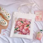 Корейская сумка-шоппер Ulzzang в стиле Харадзюку с милым принтом персика, вместительная холщовая винтажная мультяшная ins Милая шикарная сумка на плечо